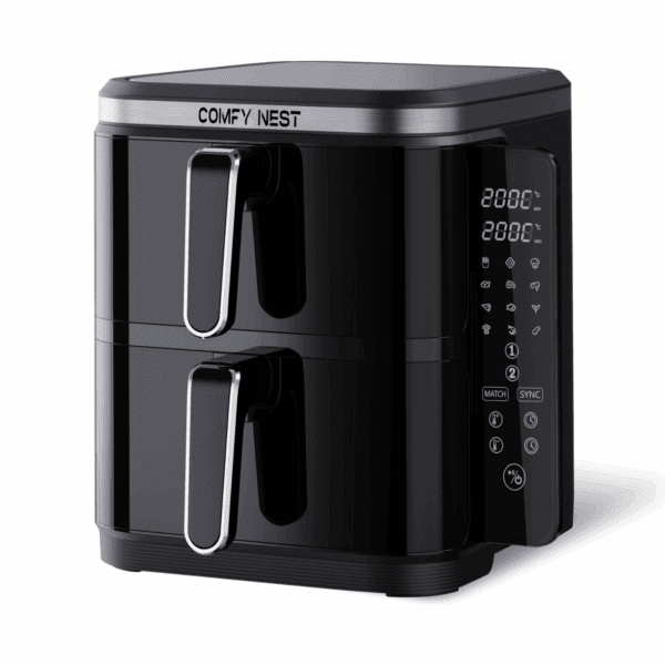 Comfy Nest CN-06177: 2800W Airfryer Met Dubbele Mand en Digitaal Opvouwbaar Zijpaneel - 11L