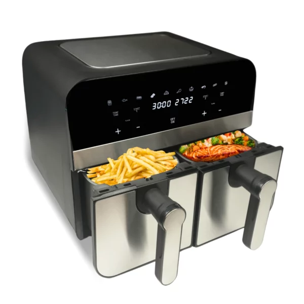 Comfy Nest CN-AFD45NS: 2400W Dubbele Mand Digitale S/S Airfryer - 9L