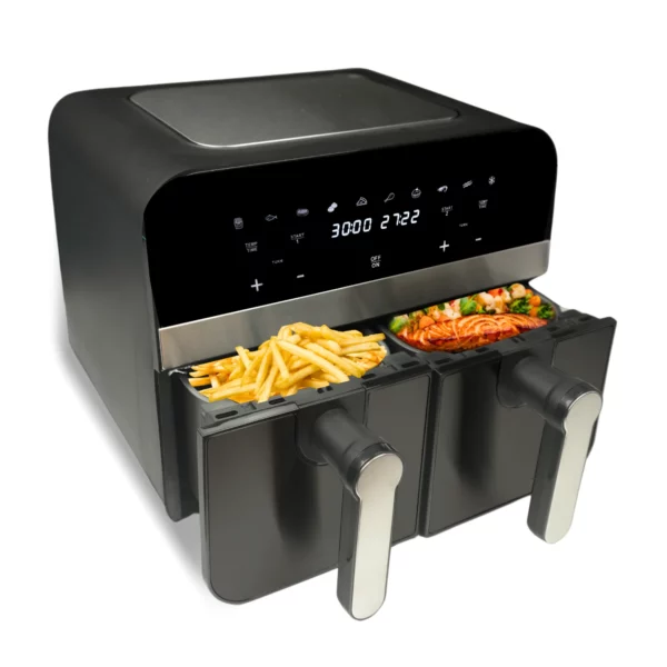 Comfy Nest CN-AFD45NB: 2400W Zwarte Dubbele Mand Digitale Airfryer - 9L