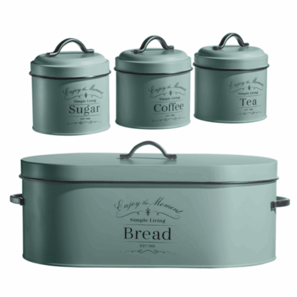 Herzberg HG-04425: 4-delige Vintage Brooddoos en Canister Set - Saliegroen