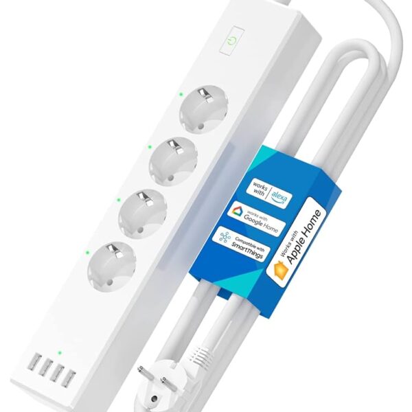 Meross MSS425FHK-EU – Slimme Wi-Fi Stekkerdoos met 4 AC & 4 USB-poorten (HomeKit-compatibel)